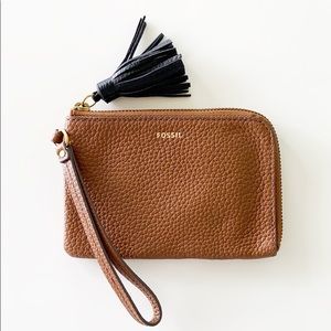 Fossil Tara Tassel Leather Corner Zip Wristlet